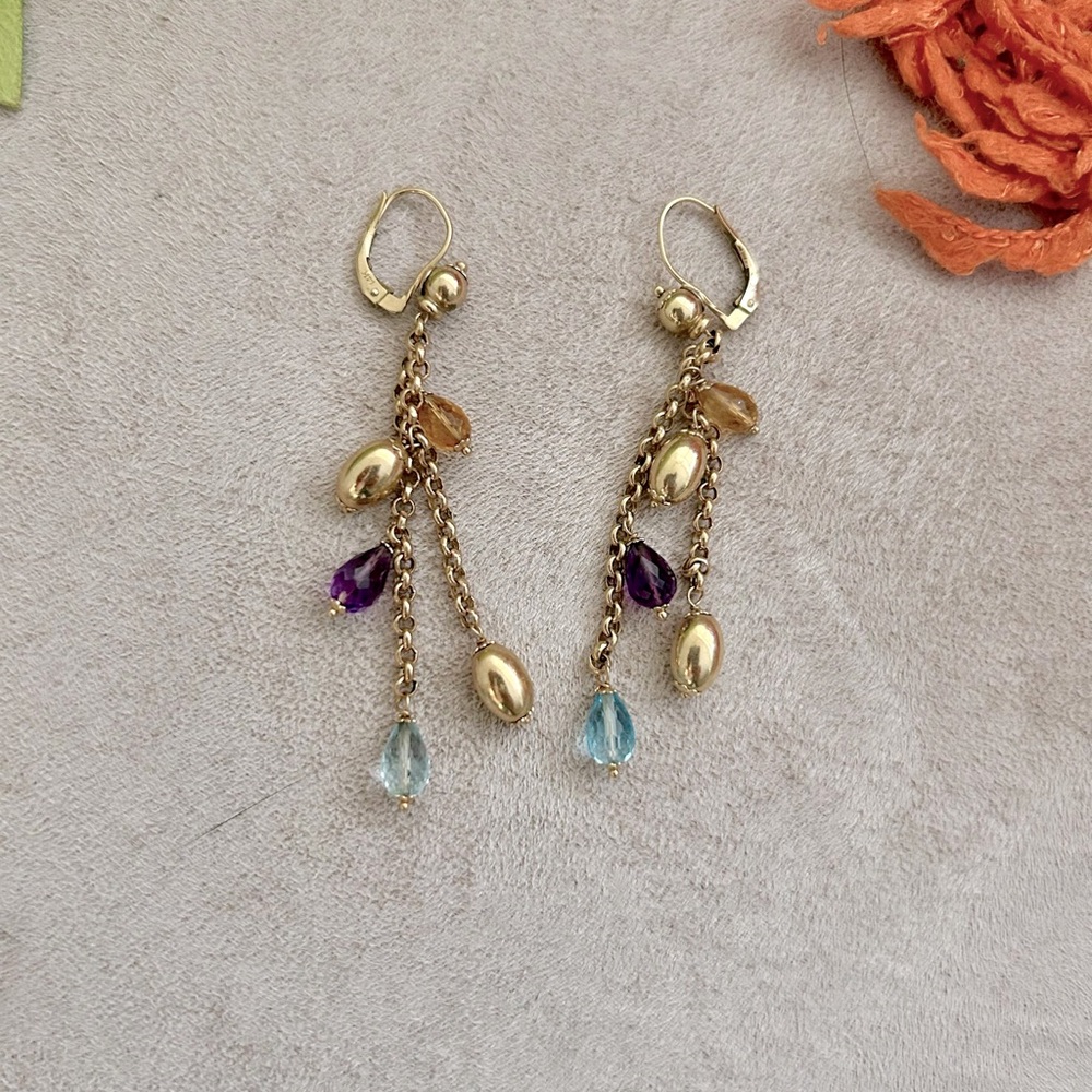 Elegant Gold and Multicolor Drop Earrings